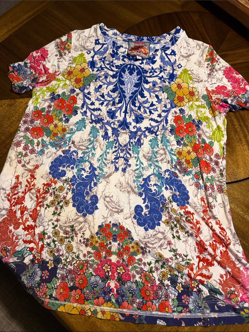 Johnny Was Colorful Floral Short Sleeve Top - Multicolor